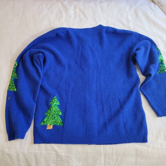 VTG Marisa Christina Classics Lambswool Angora Christmas Sequin Cardigan Blue S - Picture 2 of 16